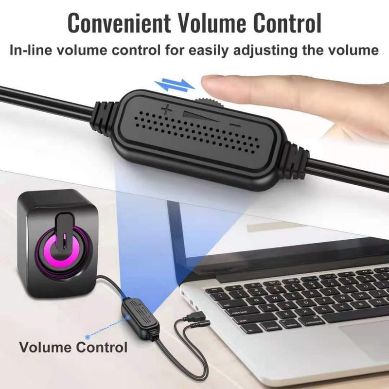 Wired RGB LED Mini Desktop Computer Speakers Pair, USB Powered Stereo with Dynamic Lighting, Compact Plug and Play for PC Laptop Gaming