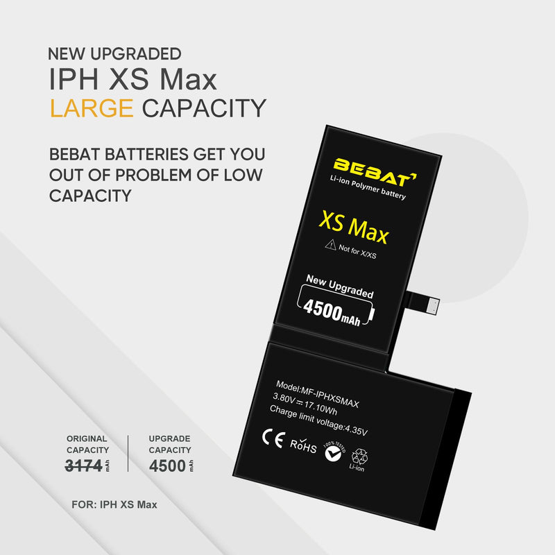 Replacement for iPhone Xs MAX Battery, 4500mAh High Capacity Li-ion Polymer Replacement Battery for Model A1921 A2101 A2102 A2104 with Professional Repair Tool Kits