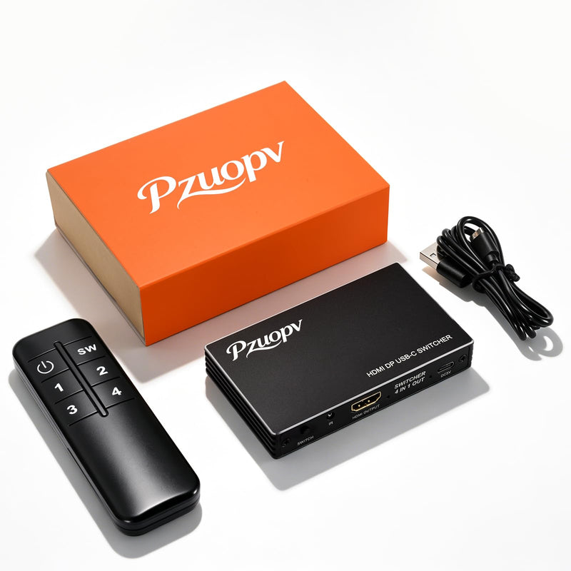 4 in 1 HDMI Switcher, 2×HDMI + DP + USB-C Input to HDMI Output Switch with IR Remote, 4K@60Hz Multi-Source Video Switch for PS5/PS4/Switch/Xbox/Laptop/Blue-ray Player to TV Monitor