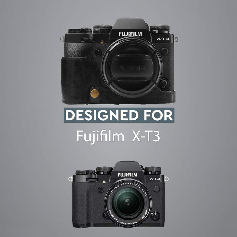 MegaGear MG1550 Ever Ready Genuine Leather Camera Case for Fujifilm X-T3 (XF23mm - XF56mm & 18-55mm Lens) - Black