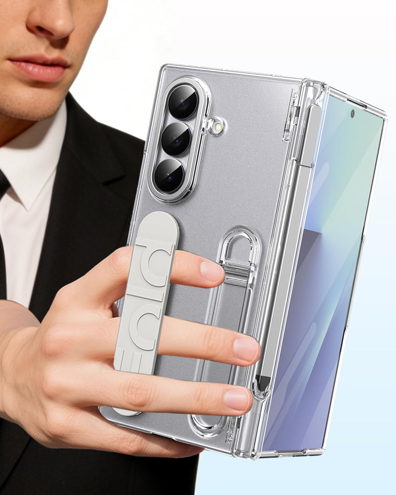 Finger Strap for Samsung Galaxy Z Fold 8 Ultra Case with S Pen Holder & Stylus, Full Coverage Hinge Protection Screen Protector Kickstand Hand Holder Grip Cover Case for Z Fold 8 Ultra Clear