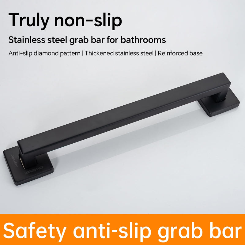 Joyrain ADA Square Grab Bar 16/24/32 Inch - 500lb Capacity Safety Rail for Elderly, Non-Slip Bathroom Handle (Matte Black, 12 inch) Matte Black