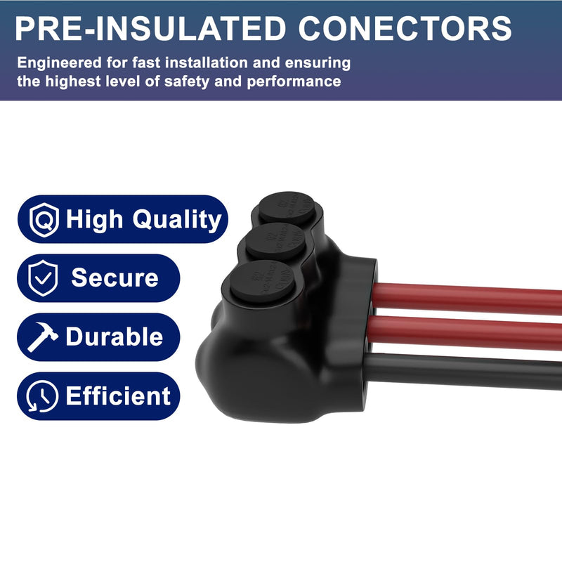 5 Pcs - Insulated Multi Cable Connectors 3 Port Single Entry Splice Electrical Power Connector Black Interconnect Terminals Pre Filled Wire Connectors (2-14AWG Wire Range) 3 Port 2-14AWG