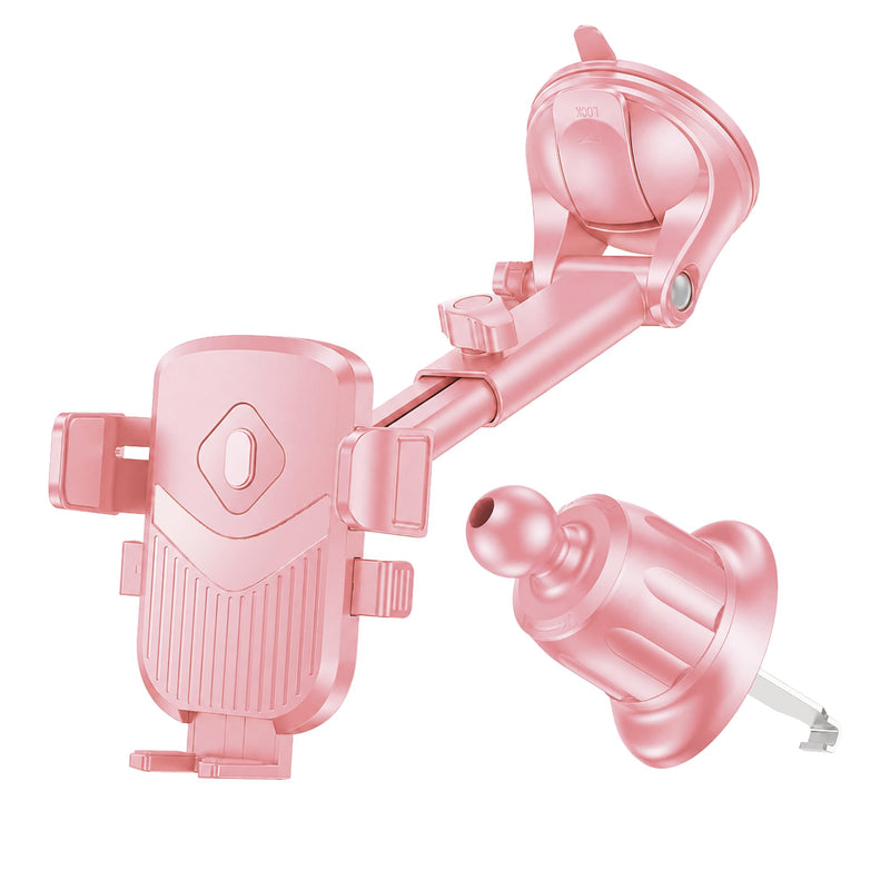 Car Phone Holder, 360° Adjustable Strongest Suction Vehicle Dashboard Windshield Cell Phone Stand with Hook Clip, Adjustable Hands Free Automotive Smartphone Stand Accessories (Pink) Pink