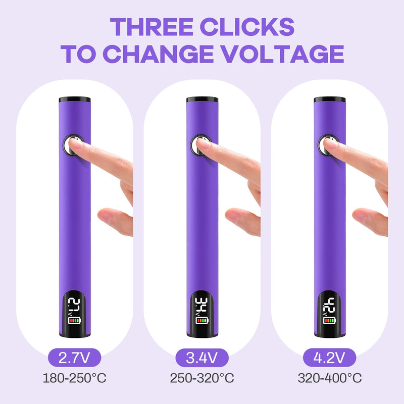 510 Thread Battery Cart Pen, W/Welding Pen Portable Electric Soldering Iron Kit, Adjustable Voltage USB Rechargeable, with 650mAh Battery for Home Appliance Electronics Repair Purple