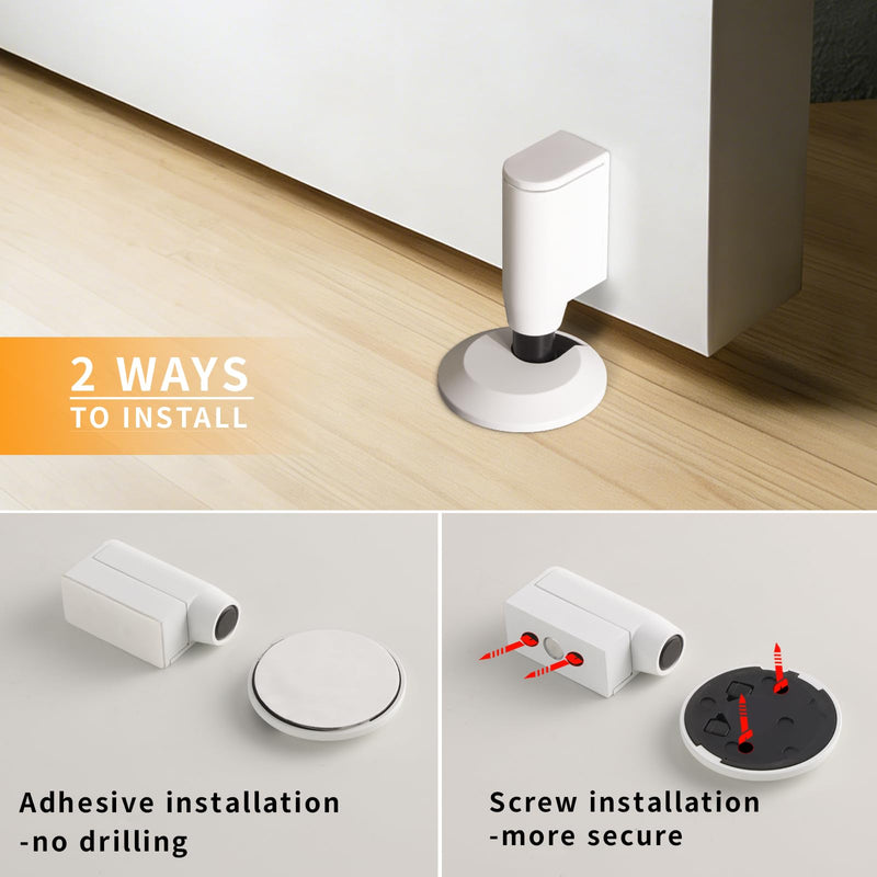 3 Pack Magnetic Door Stopper, Retractable Magnet Floor Door Stop with 0.4 in (10mm) Extension Base, Adhesive Door Magnetic Catch, Door Holder for Gaps Up to 1.4 in (35mm), White WT-3 3