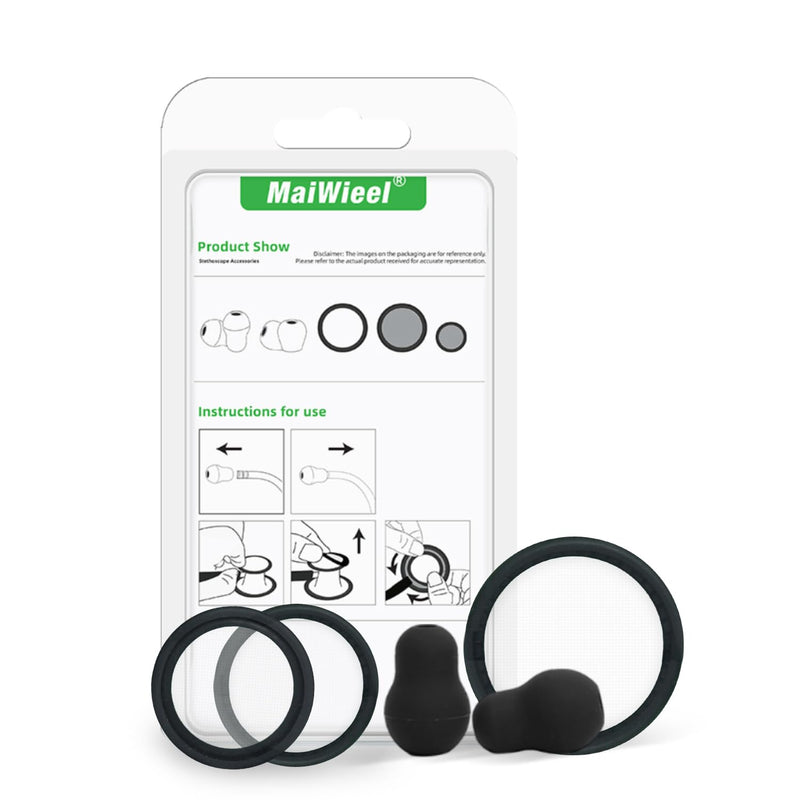 Stethoscope Spare Parts Kit-Black, Replacement Accessories Compatible with Littmann Classic III, Cardiology IV, Includes Adult&Pediatric Diaphragm, Ear Tips and Non-chill Bell Sleeve