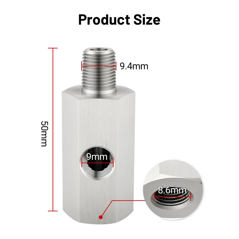 EVIL ENERGY 1/8 BSPT Oil Pressure Sensor Tee Adapter, Stainless Steel 1/8 BSPT Female to Male Threaded Oil Pressure Adapter with 1/8 NPT Female Port, Sliver 1/8 BSPT-1/8 BSPT-1/8 NPT
