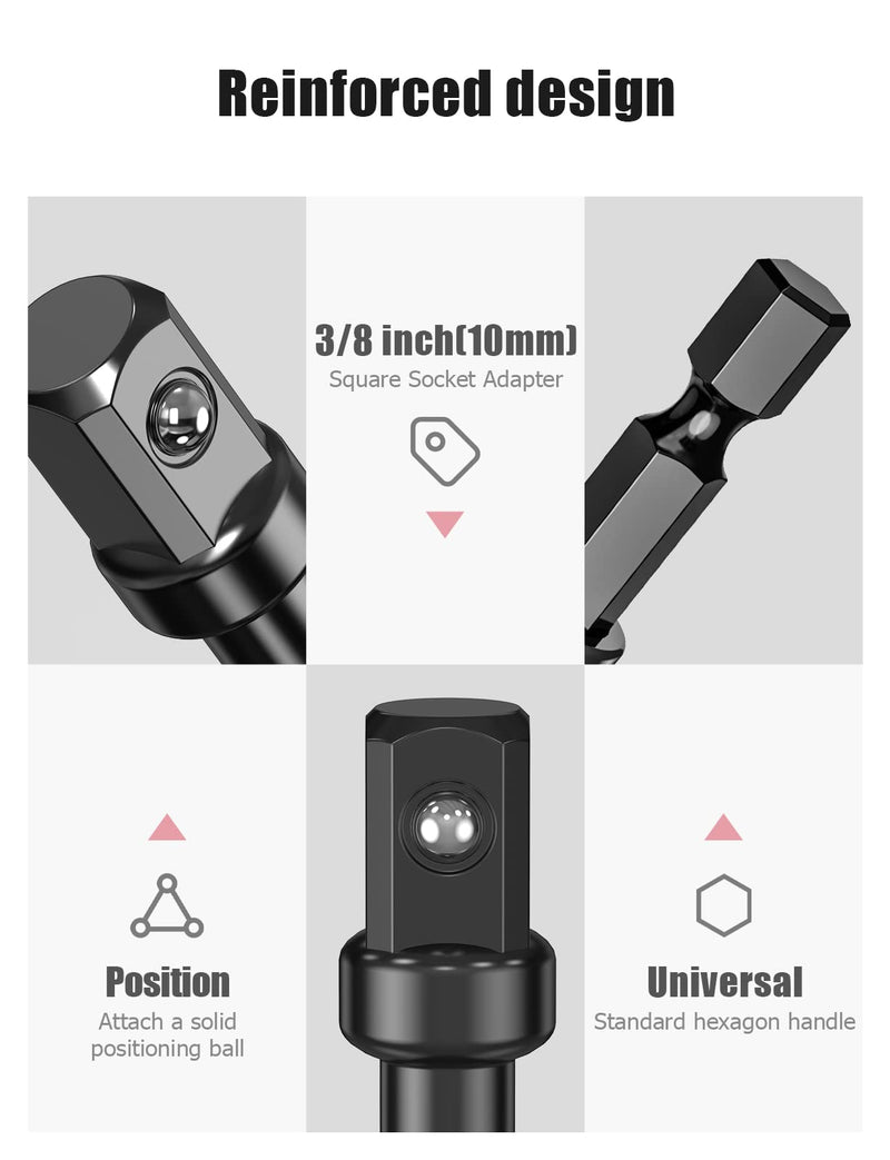 3/8 Impact Adapter Kit, 4 Pack Socket Adapter 1/4 Inch to 3/8 for Impact Driver, Automotive DIY, Extension Socket Bits, Handle Nut Driver and Drills