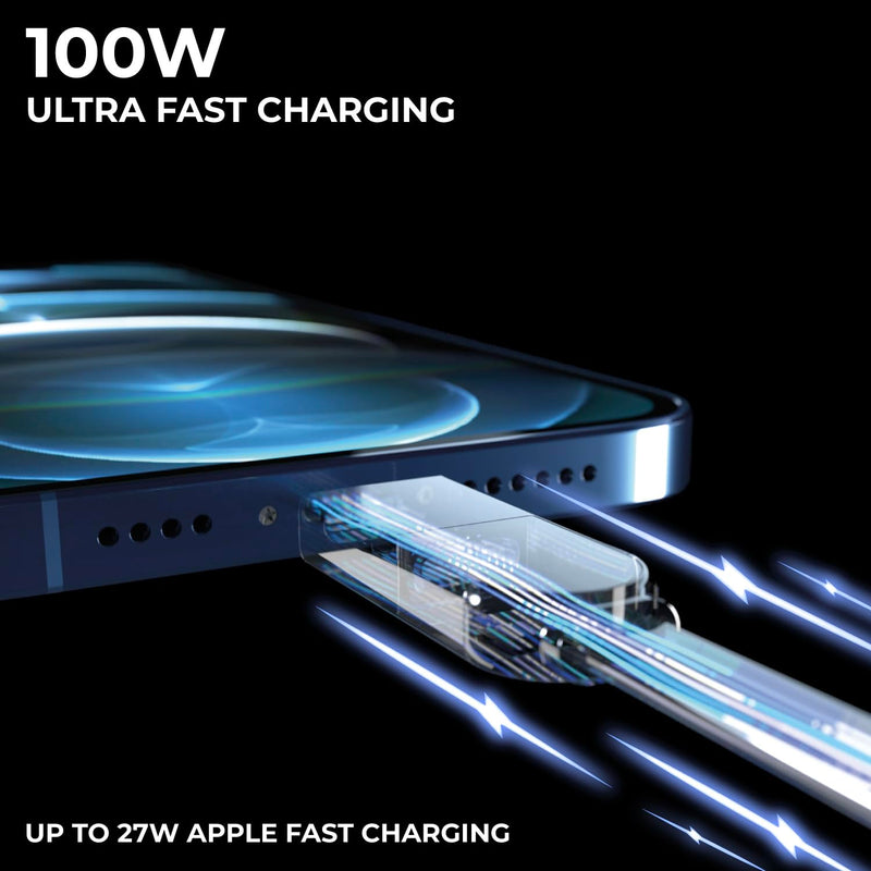 Rolling Square inCharge XL 6-in-1 Multi Charging Cable, Portable USB and USB-C Cable with 100W Ultra-Fast Charging Power, 1 Ft/0.3m, Urban Black