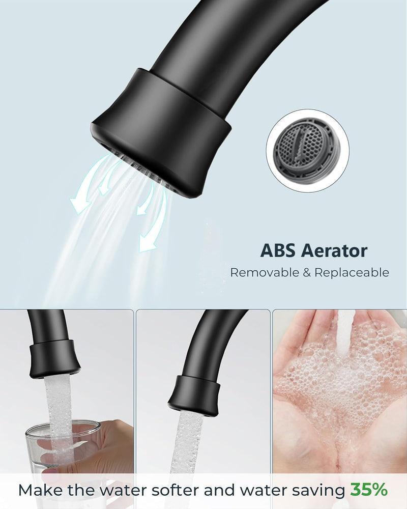 FORIOUS Matte Black Bathroom Faucets, 4 Inch Centerset Bathroom Sink Faucet 2 or 3 Hole with Pop up Drain and cUPC Hose, Two Handles Control, 360° spout for Restroom,Vanity, RV Classic
