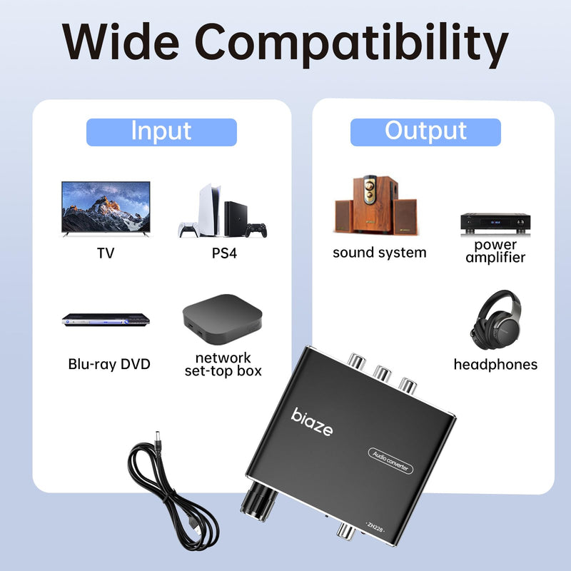 192KHz Digital to Analog Audio Converter, Upgrade Volume Adjustable DAC Digital SPDIF Optical to Analog L/R RCA Converter Toslink Optical to 3.5mm Jack Adapter for HDTV, DVD, Blu-Ray Players