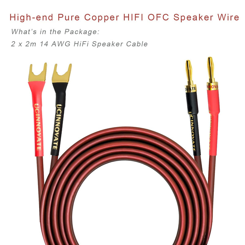  [AUSTRALIA] - HiFi OFC Speaker Wire with Spade Plug to Banana Plug Speaker Jumper Cable, 4 Banana Plug to 4 Y-Shaped Fork Plug Gold-Plated Extension Jumper for Speaker Amplifiet -2M（6.56Ft