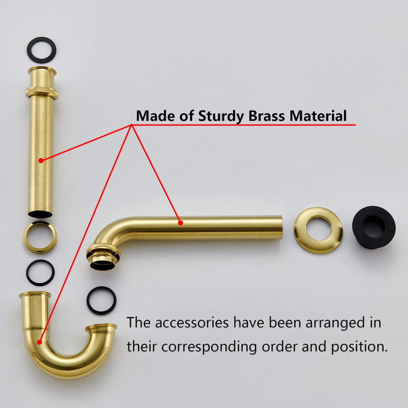 Brass P Trap Bathroom Sink : 1 1/4 Sink Trap with Adjustable Height - Brushed Gold Bottle P-Trap with Slip Joint Extension Tube - U-Shape Basin Sink Plumbing/Pipe Replacement Kit