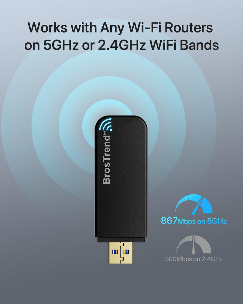 BrosTrend Linux USB WiFi Adapter 1200Mbps for Ubuntu Mint Debian Kubuntu Mate Zorin PureOS Raspberry Pi 2+ Windows etc. Linux Compatible Wi-Fi Adapter Wireless Dual Band 5GHz 867Mbps + 2.4GHz 300Mbps