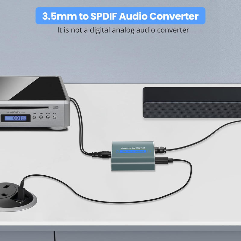 3.5mm to Optical Adapter Aluminum RCA to Optical Audio Converter Analog to Digital Audio Converter with Cable 3.5mm AUX Toslink Adapter for TV Amplifier Speaker/Soundbar/Home Theater ADC converter Aux to Optical 1
