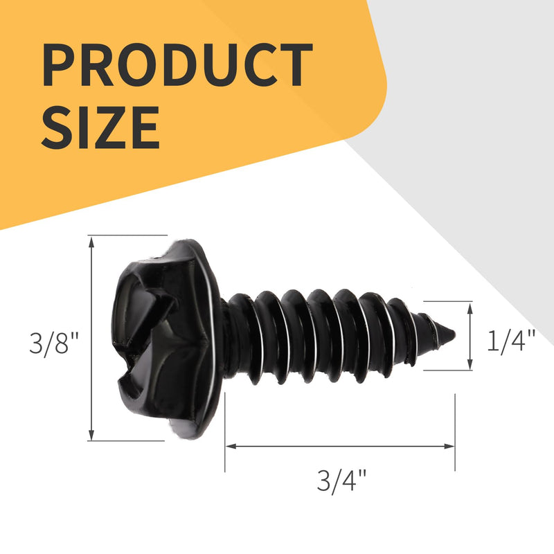 Aujen License Plate Screws, Rustproof Stainless Steel License Plate Screw Kit, Suitable for Screw Holes Size of 3/4" x 1/4" License Plate Bolts, Black License Plate Screws for Most Vehicles (8 Pcs)