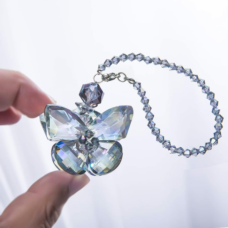 H&D HYALINE & DORA Crystal Glass Butterfly Car Key Charm Mirror Hanging Ornaments Gift (Butterfly-1) Rainbow Butterfly