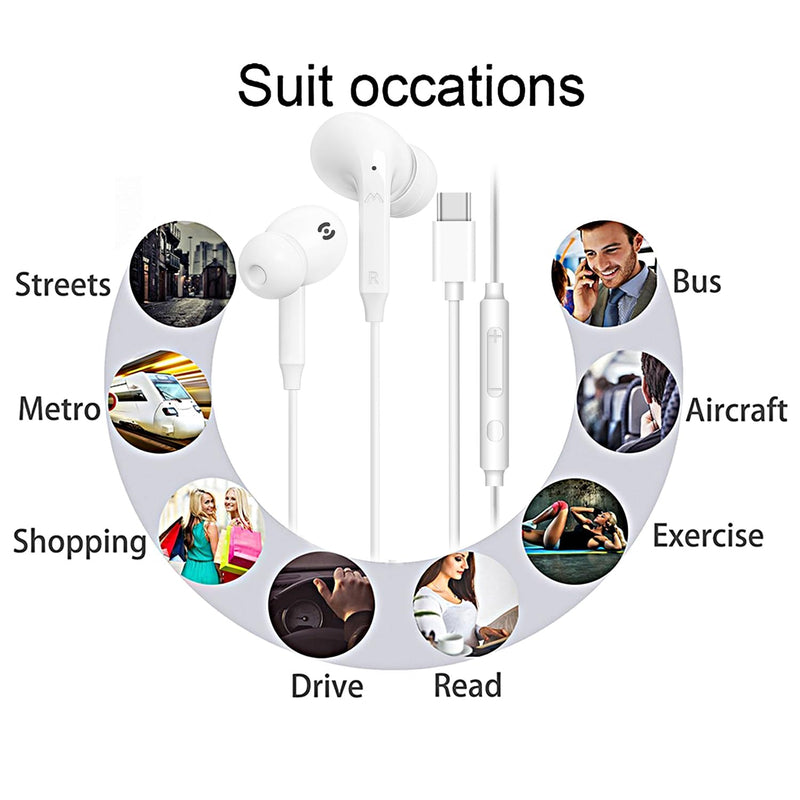 USB C Headphones for iPhone 17/16/15 Pro Max USB C Wired Earbuds with Mic | 2 Pack Type C Earphones Volume Control & Noise Cancelling In-Ear Earbuds Wired for Samsung Galaxy S25/S24 iPad Pro MacBook