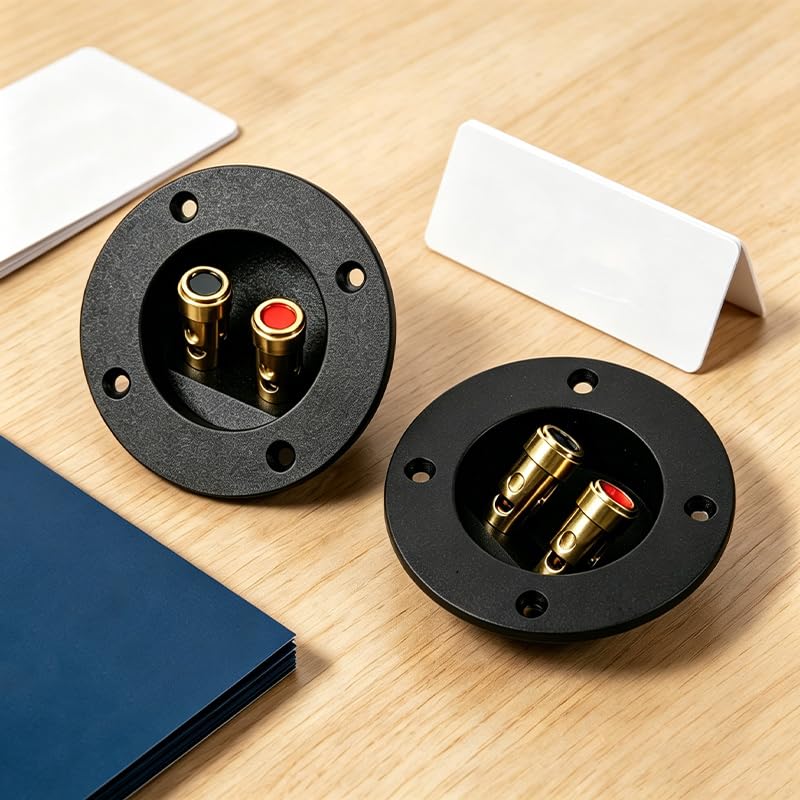 2 Pack 3 Inch Round Speaker Terminal Cups, 2-Way Spring Loaded Binding Posts, Double Jack Wire Connectors for Home & Car Stereo Subwoofer Boxes