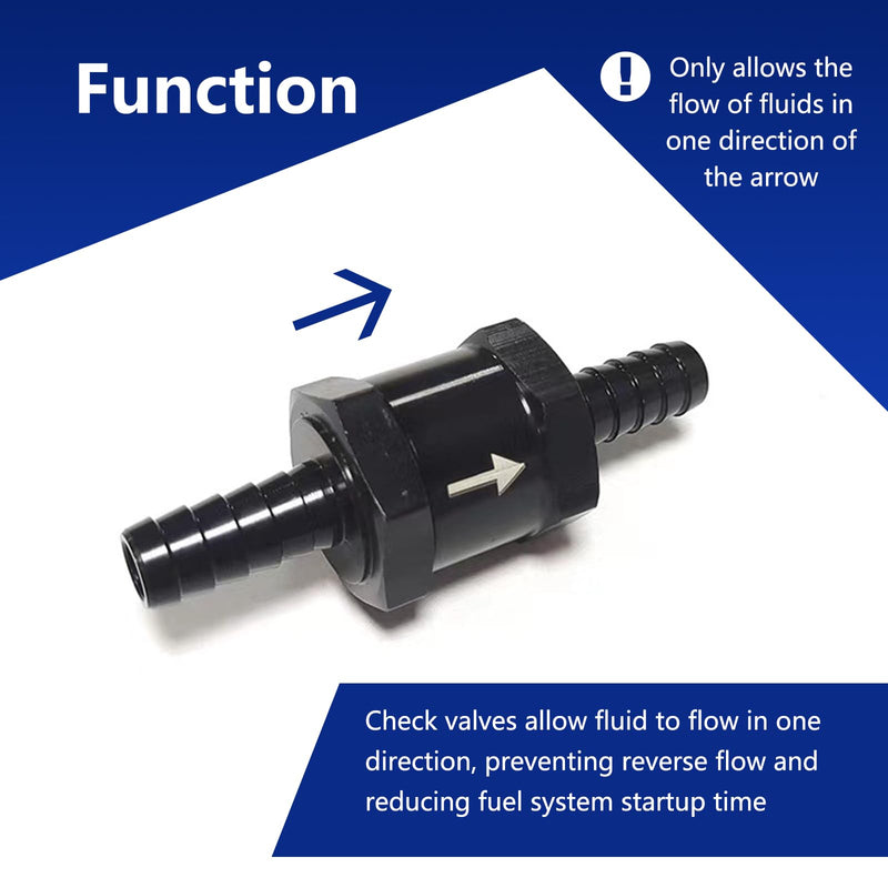 2 PCS Car Fuel One-way Check Valve, 12mm/0.47" Alloy Low Pressure Fuel System with Directional Mark Check Valve, Modification Replacement Parts, Compatible with Most Car Models (Black) 2 PCS #12mm Black
