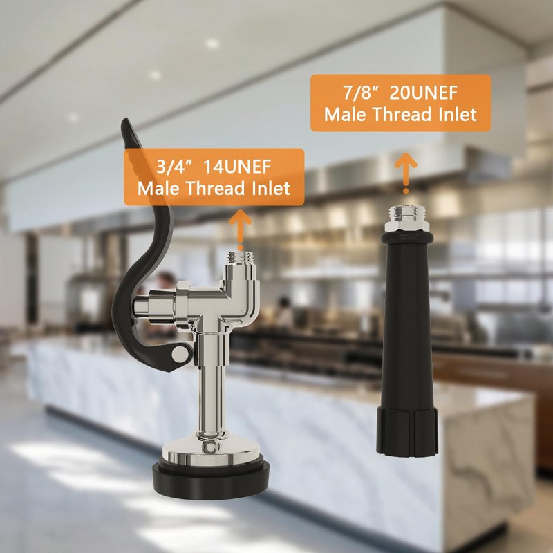 Pre Rinse Sprayer Commercial Sink Sprayer Head, 1.42GPM Restaurant Spray Valve Dish Sprayer Nozzle with Ergonomic Handle, Commercial Faucet Parts for Commercial Kitchen Sink, Chrome Finished(Black) Black
