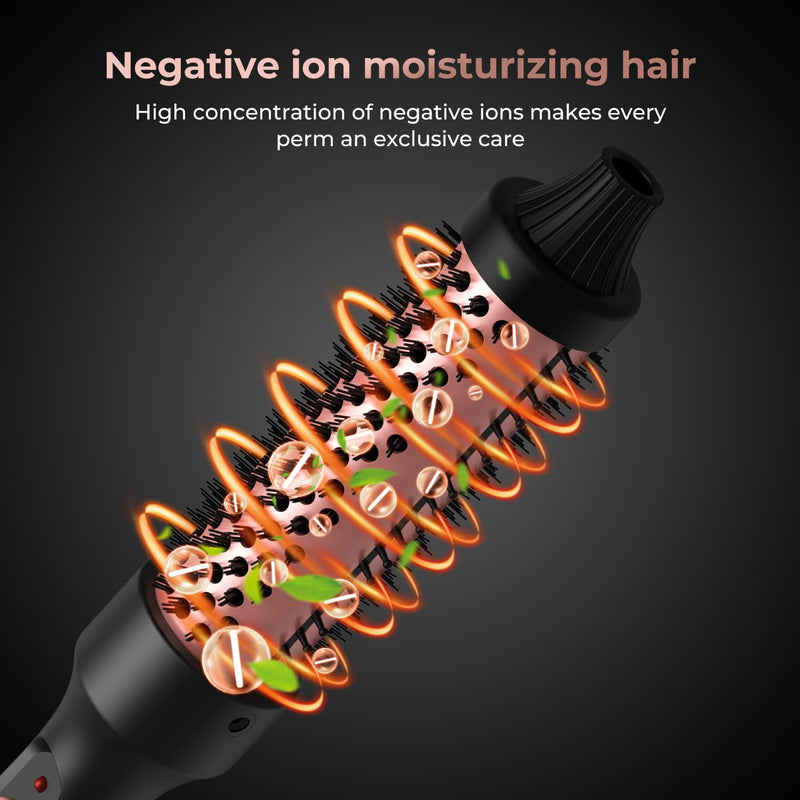 Thermal Brush, 32mm Barrel Hot Hair Brush Heated Round for Women, Heated Curling Iron Create Natural Curls Dual Voltage, UK Plug, Rose Gold