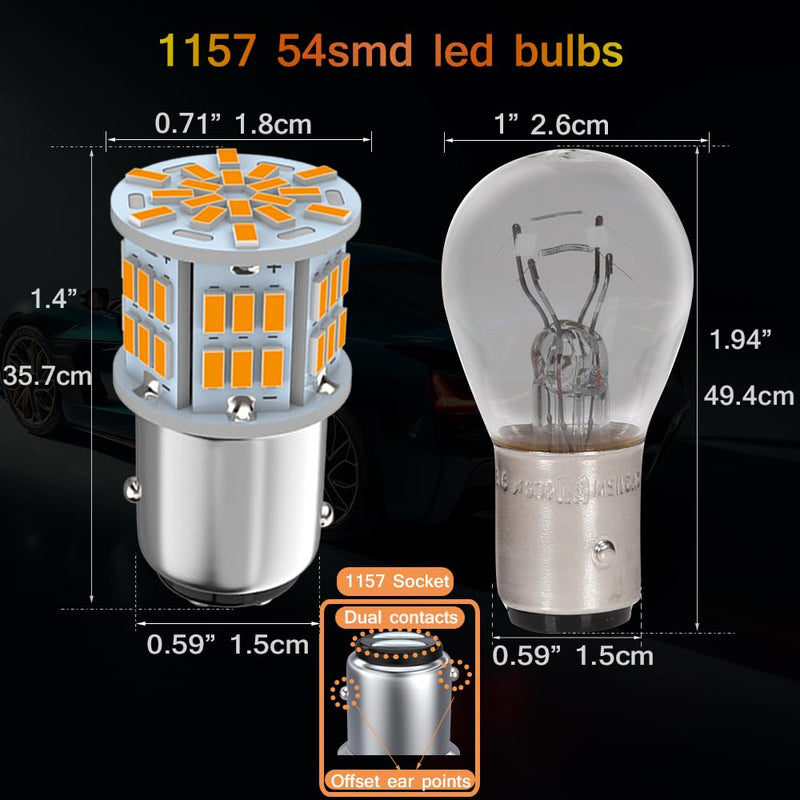 1157 Led Light Bulb Amber Yellow, 12V-24V 1157 7528 2357 2057 BAY15D LED Replacement Light Bulb for Brake Light Tail Light for Car RV Trailer Boat, 54SMD 3014 Chipset,4PCS 1157 BAY15D 4pcs