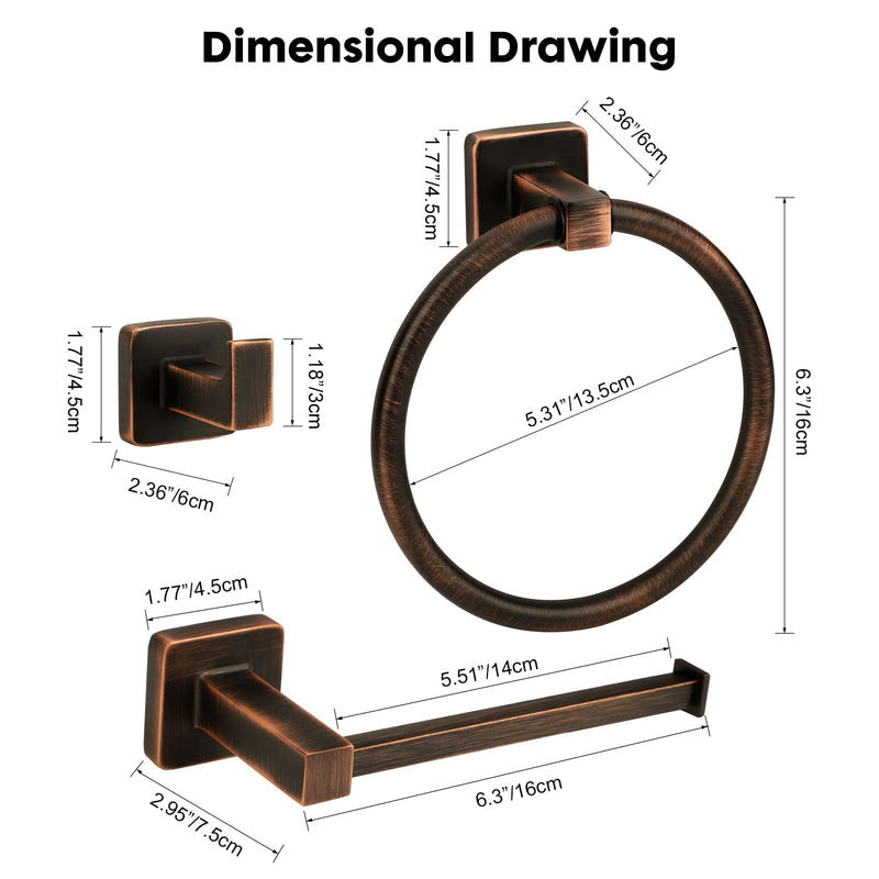 4 Pieces Oil Rubbed Bronze Bathroom Hardware Accessories, Include Hand Towel Ring, Toilet Paper Holder and 2 Robe Towel Hooks,Bronze Bathroom Hardware Set