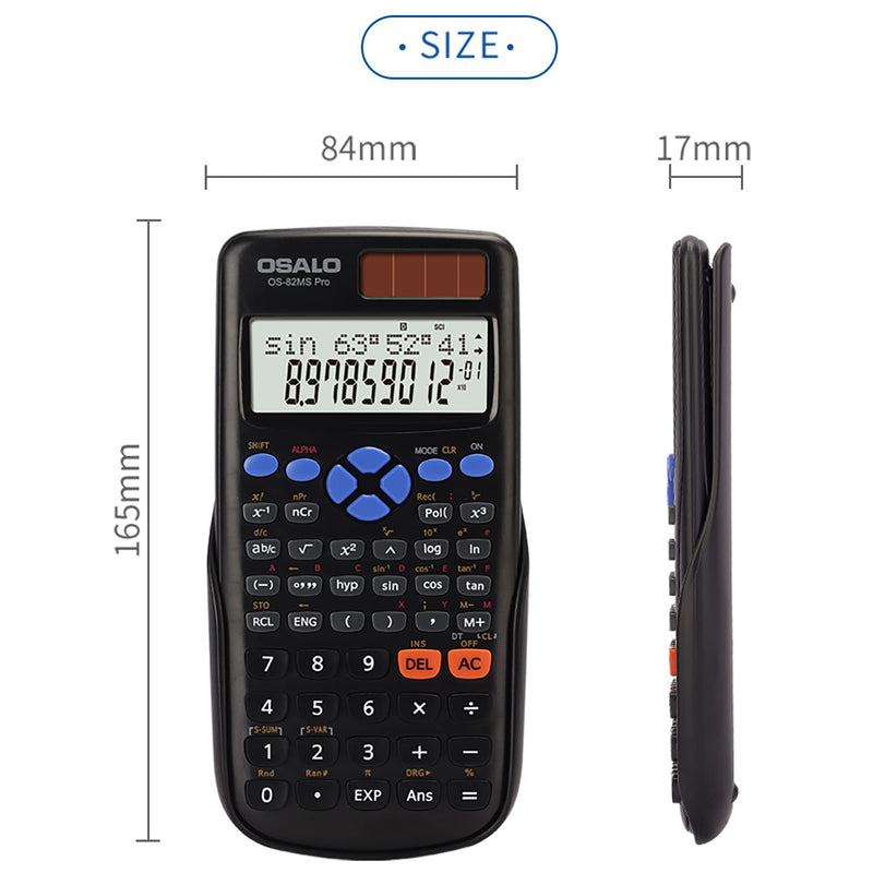 OSALO Scientific Calculator 240 Function 2 Line Basic Large Display Solar and Battery Calculators 10+2 Digits Written for Middle School Students College (OS 82MS Pro) OS 82MS Pro