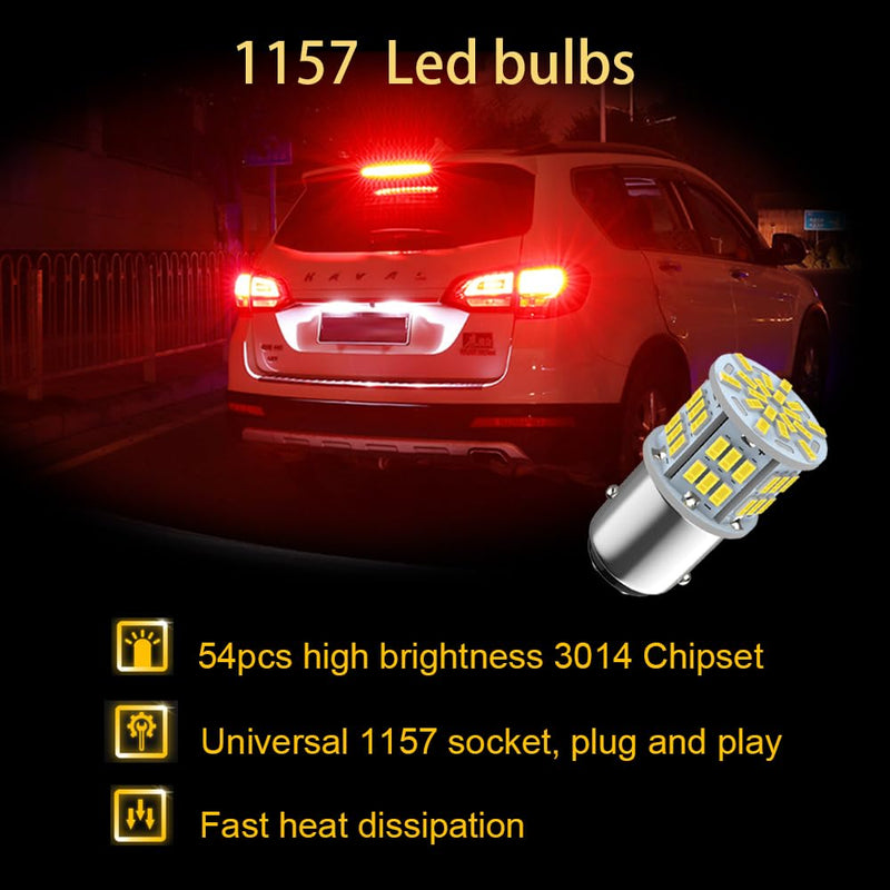 1157 Led Brake Light Bulb, 12V-24V 1157 7528 2357 2057 BAY15D LED Replacement Light Bulb for Brake Tail Light for Car RV Trailer Boat, 54SMD 3014 Chipset White light, 2PCS