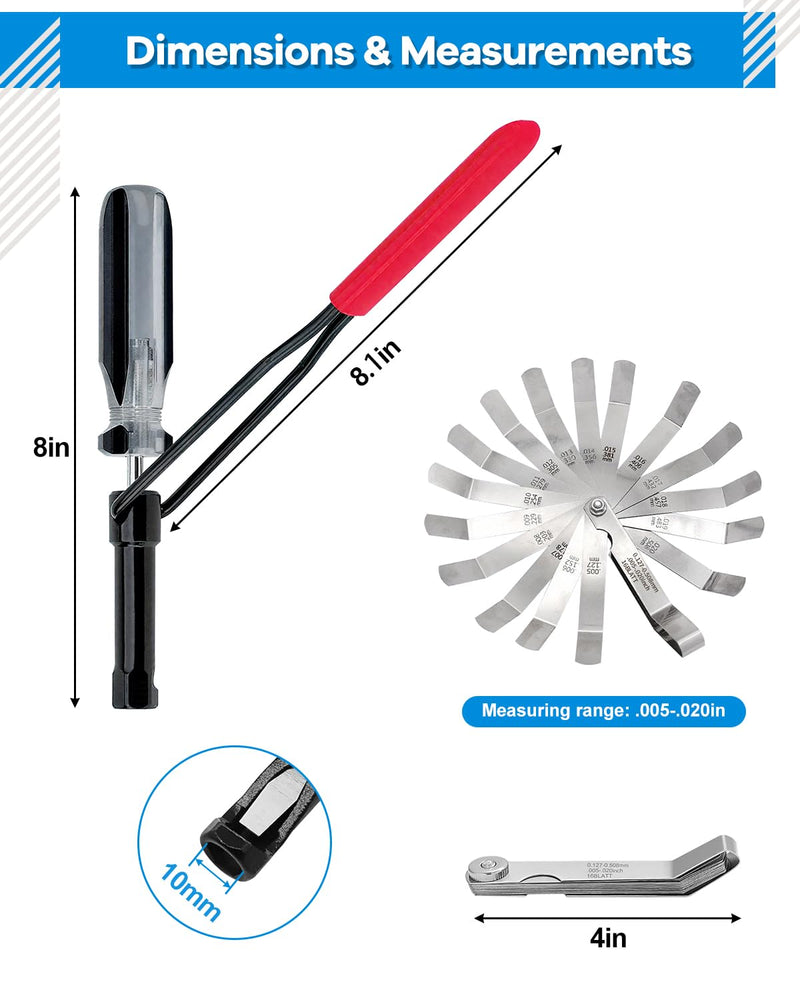 Valve Lash Adjustment Tool for 10mm Jam Nut,with Angled Feeler Gauge, Slotted Valve Adjusting Stud, Compatible with Honda,Toyota,Nissan and Other Japanese Car Engines