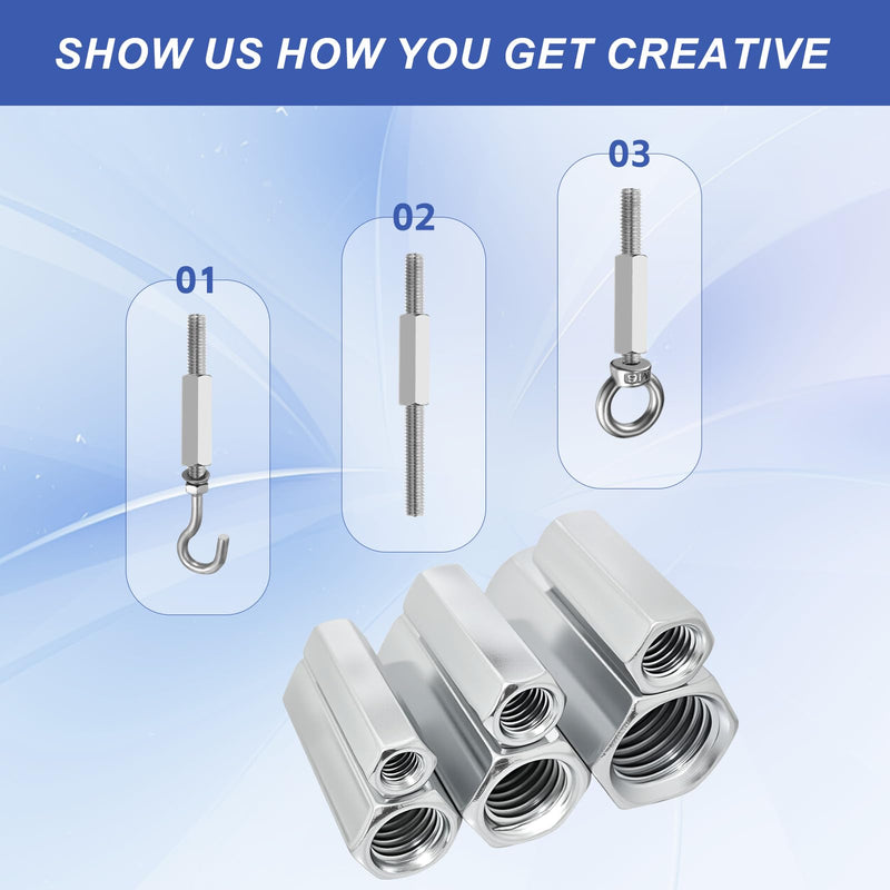 12Pcs Hex Coupling Nuts,1/2-13 UNC 40mm/1.57" Length, 304 SS | Rod Coupling Nut, for Threaded Rods & Studs 12 1/2"-13 x 40mm