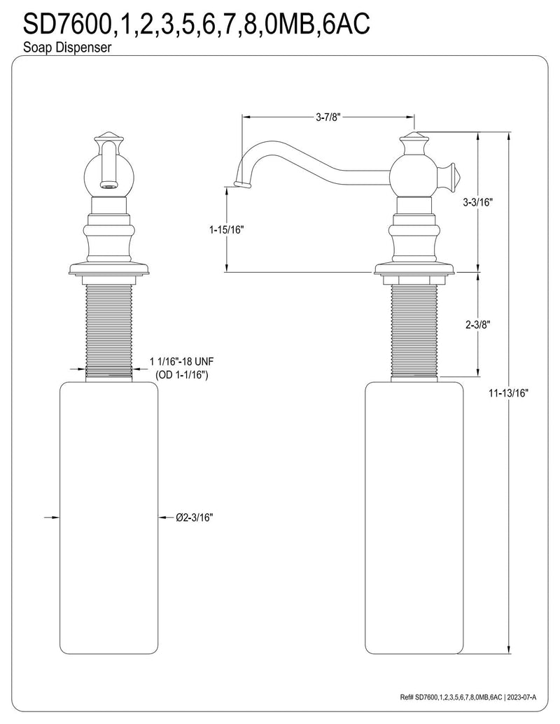 Kingston Brass SD7602 Vintage Soap Dispenser, Polished Brass, 11-13/16"L