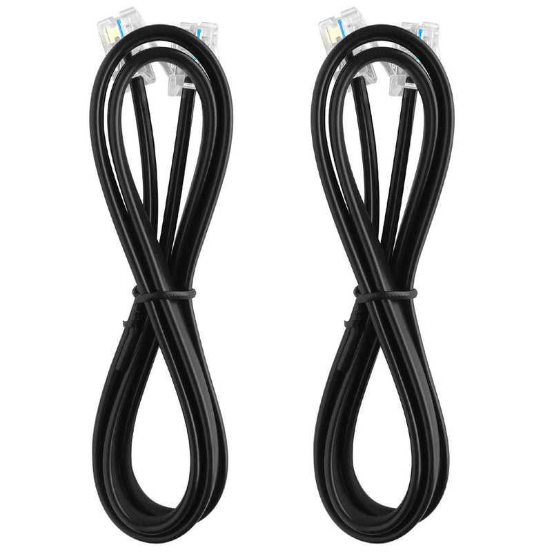 2Pack RJ12 Cable 6ft Phone Cord RJ12 6P6C Male to Male Straight Wired for Both Data and Voice Use Black - 6 Feet