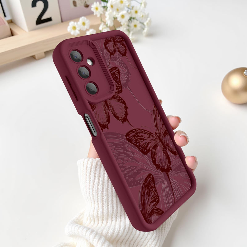 Case for Samsung Galaxy A17 5G, Silicone Shockproof Cover Women | Soft Silicone TPU, Raised Bezels, Precise Cutouts, Shock Protection, Easy Install, Burgundy Butterfly Samsung A17 Burgundy Red Butterfly