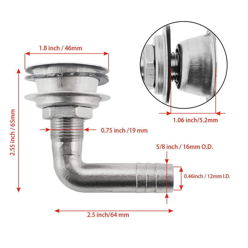 SHENGHUISS Boat GAS Fuel Tank Vent for 5/8 inch Hose, Stainless Steel 316 Marine 90 Degree Thru-Hull Fuel Gas Tank Vent with Mounting Gasket Hardware with Cap