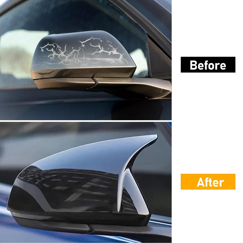 Moonlinks Compatible with 2015-2024 Ford Mustang Side Ox Horn Mirror Cover Overlay Without Turn Signal, Glossy Black LH & RH Side Door Exterior Rearview Mirror Cap Trim Bright Black（for 2015-2024）