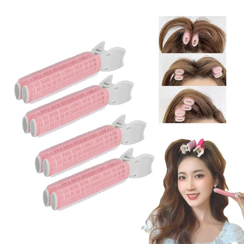  [AUSTRALIA] - 4Pcs Pink Portable Hair Volume Clip, Hair Rollers with Clip, Bangs Curler DIY, Volumizing Hair Root Clips, Styling Accessories, Self Grip Root Tools