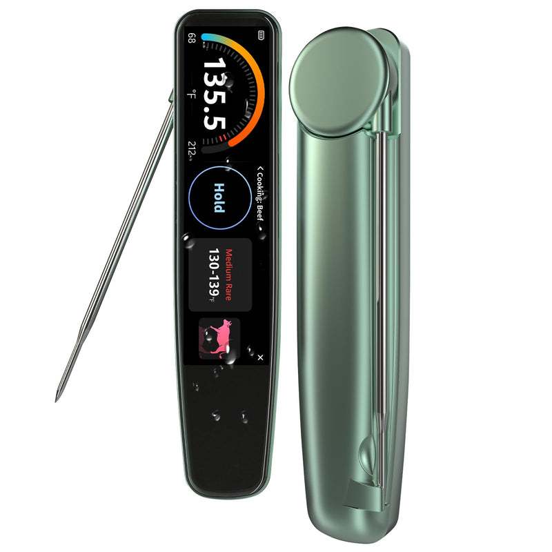 0.5s Instant Read Smart Meat Thermometer Digital, 3.8″ HD Touchscreen with Temp-OS, Professional Kitchen Food Thermometer for Cooking, Grill, BBQ | ±0.5°F, −58–572°F, IP68, USB-C Rechargeable Green