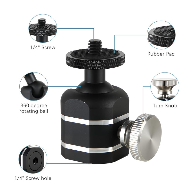 2pcs Mini Ball Heads Universal Metal Tripod Ball Head Camera Screw Mount for Trail- Action- Security Cameras, Loads to 10lbs, Silver 2