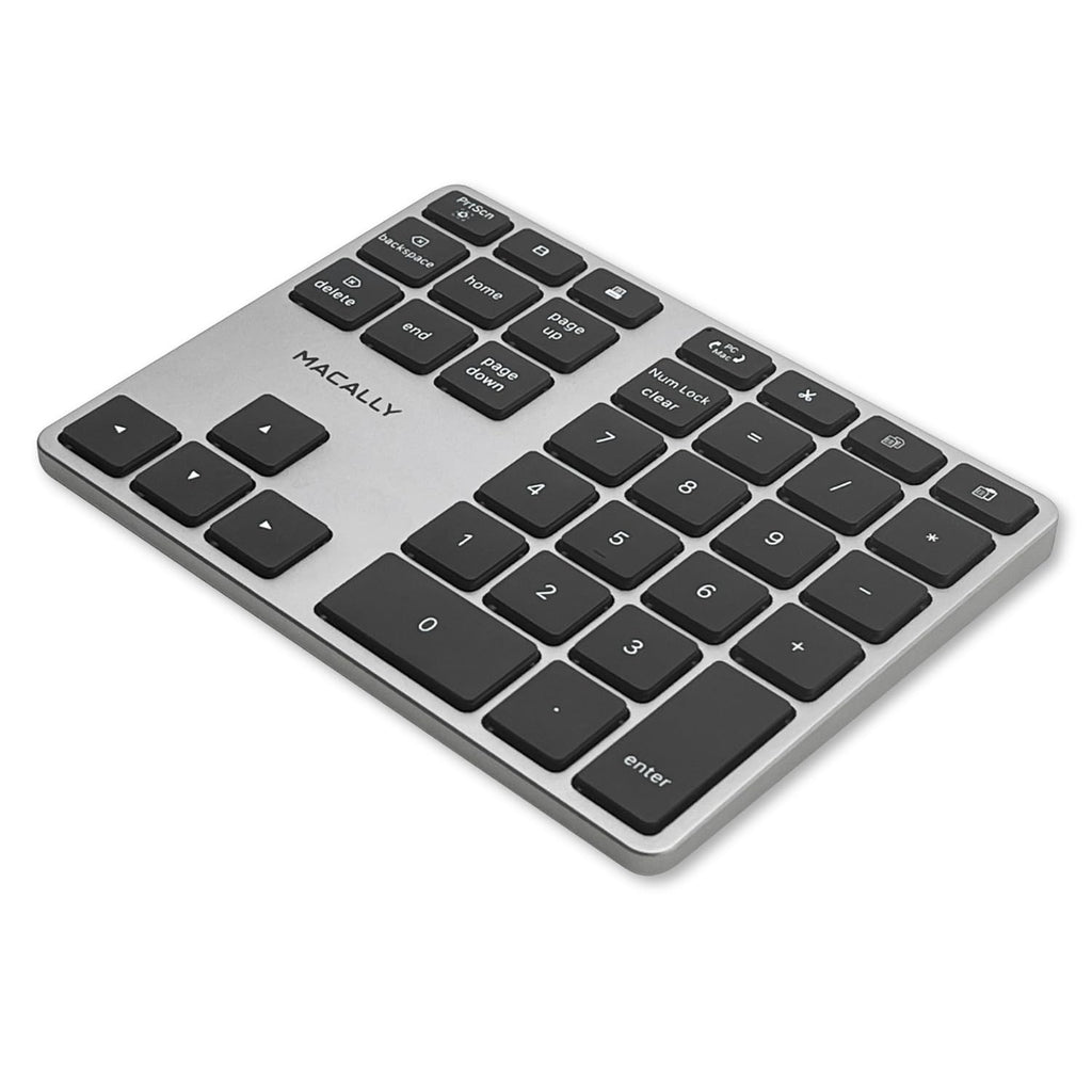 Macally Bluetooth Number Pad for Laptop - Slim Aluminum Design - Rechargeable Wireless Numeric Keypad - 35 Key Numpad Keyboard for Data Entry - for Mac, MacBook Pro/Air, iPad, iPhone, iOS, PC, Android Space Gray