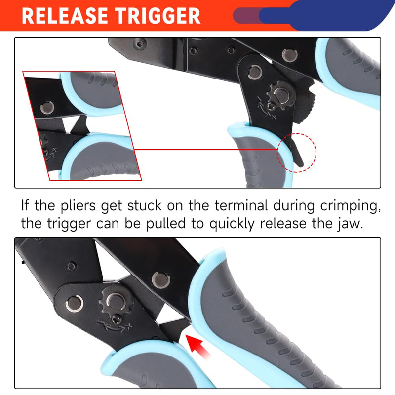 Crimping Tool for Open Barrel Terminals JST Molex TE Connectors - 24-10 AWG (0.25-6mm²) with Wire Cutting Jaw - Ratcheting Wire Crimper YF-04BS Open Barrel Terminals 0.25-6mm²