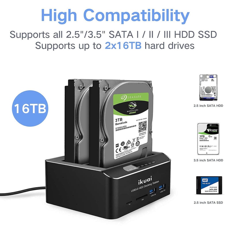 RSHTECH 3.5 inch Aluminum SATA Hard Drive Enclosure + SATA Dual Bay Hard Drive Docking Station