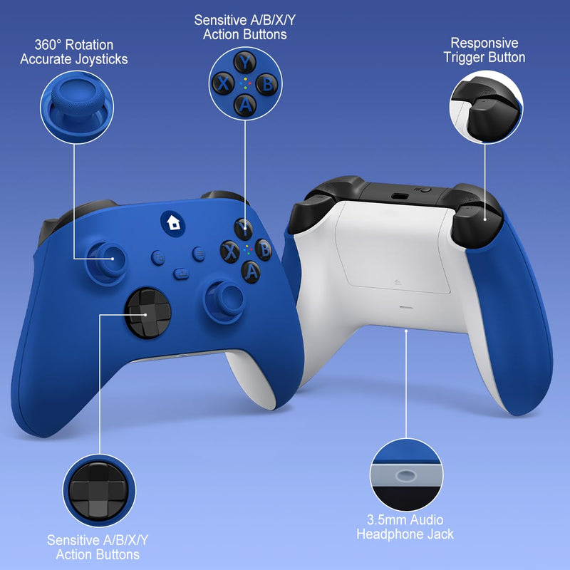 ADHLEK For Xbox Controller, Xbox One Controller- Blue | Easily Pair & Switch Between Devices,Compatible with Xbox Series X|S, Xbox One, Windows 10/11 PC