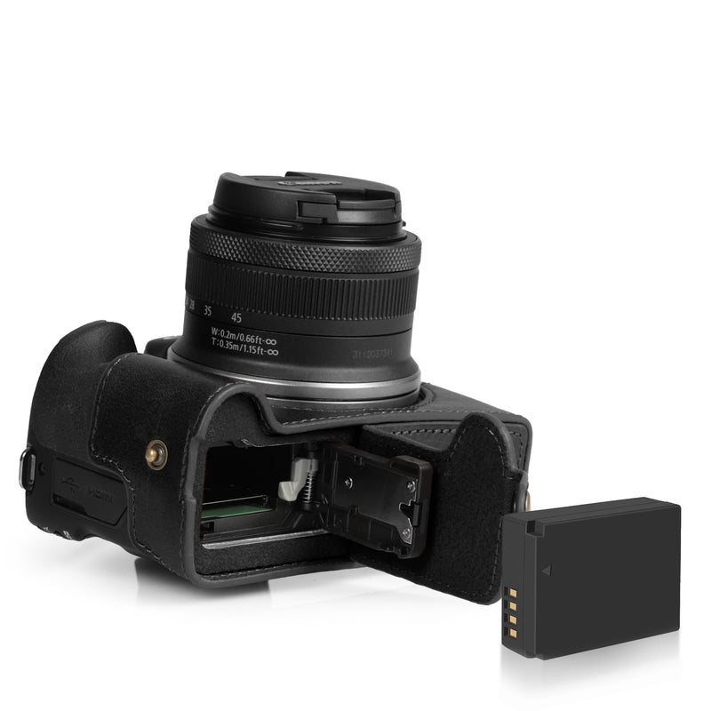 MegaGear Ever Ready Genuine Leather Half Camera Case Compatible with Canon EOS R100 - Black
