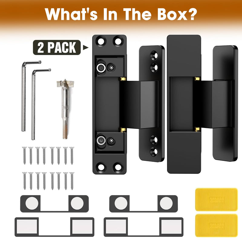 4.5" Hidden Door Hinge/Concealed Hinges,Invisible Hinges,Invisible Door Silent Door Hinge 110 Degree Swing Hinge 2-Way Adjustable Butt Hinge 4.5 x 2 x 1 (2, Black)