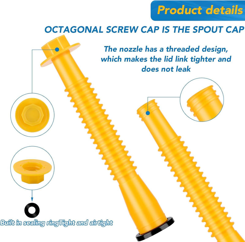 5 Kit Gas Can Spout Replacement Kit, Gas Can Nozzle Replacement, Flexible Pour Nozzle Fit For 1/2/5/10 Gallon Gas Cans, Fuel Can Spout Replacement (Yellow)