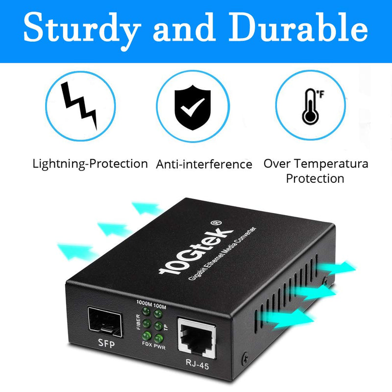 A Pair of Gigabit Single Mode LC Fiber Media Converter, with 2 Pcs SFP LX Modules, 1.25G/s Fiber to Ethernet Converter, 1000Base-LX to 10/100/1000base-TX, SFP to RJ45, SMF, 1310nm, up to 20km Single Mode: 20km 2 Packs
