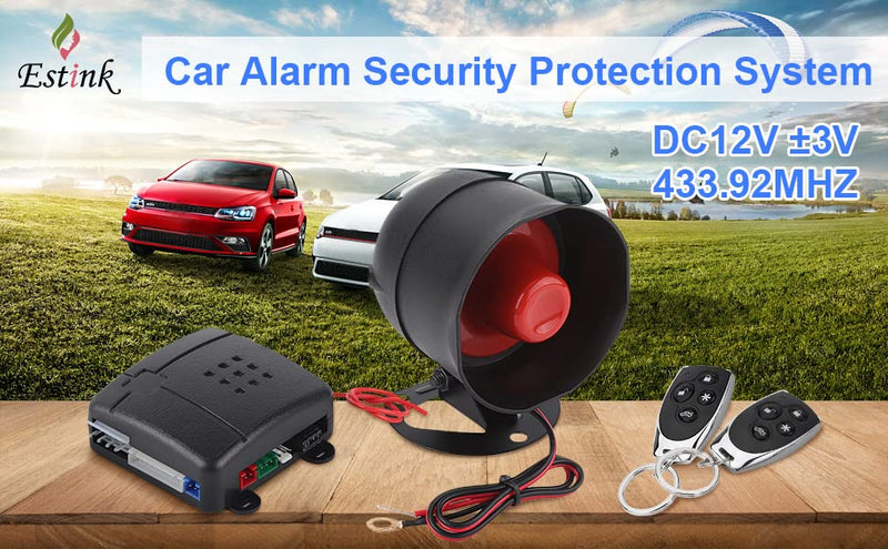 Car Alarm Security System, Black Universal Anti-Theft Device Car Security Device Alarm System Burglar Alarm Car Keyless Entry System with 2 Remote Controls Car Horn Siren Alarm